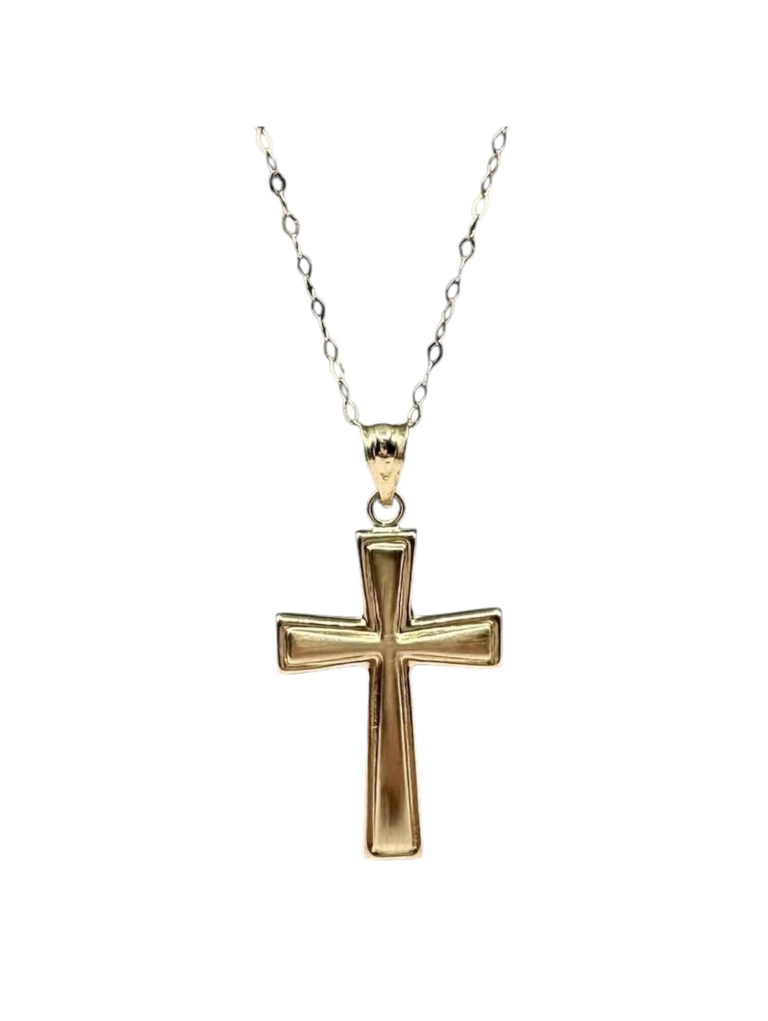 Cross Necklace In 14kt Yellow Gold - 16", 1.5g, Spring Ring Clasp, New Condition